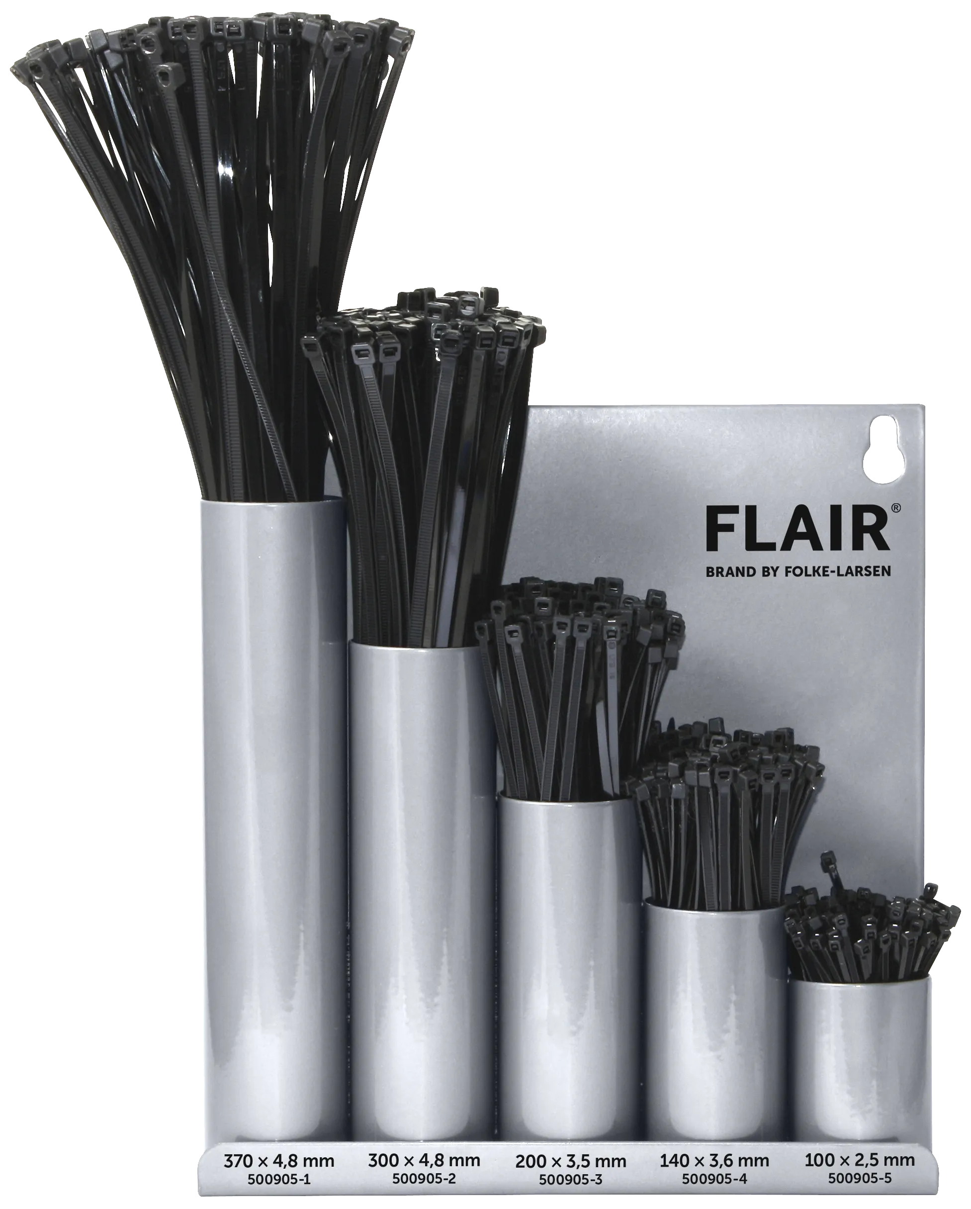 Flair strips, sortiment i metall-veggdisplay