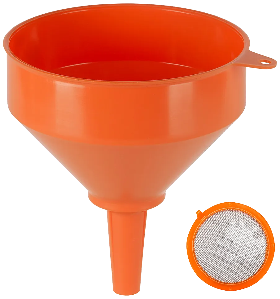 Pressol tragt m/høj kant & si, orange HD-PE ø200mm
