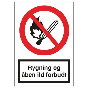 SKILT - Røyking & åpen ild forbudt, Plast, A4, 210x297mm