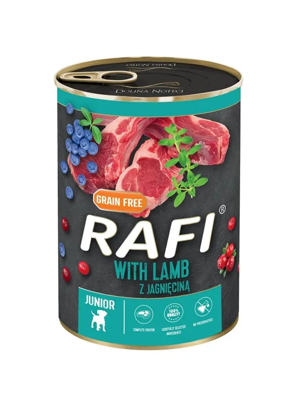 RAFI Kornfritt våtfôr til valper med lam & bær 400g