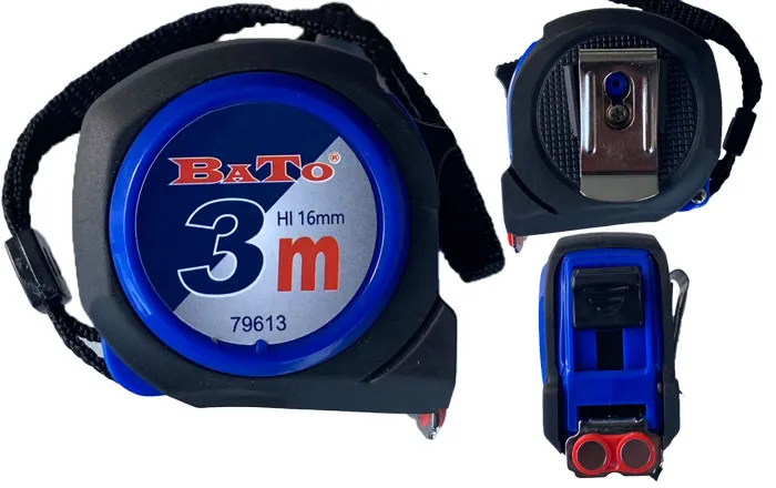 BATO Målebånd 3m med magnet og belteklips. Kl. 2
