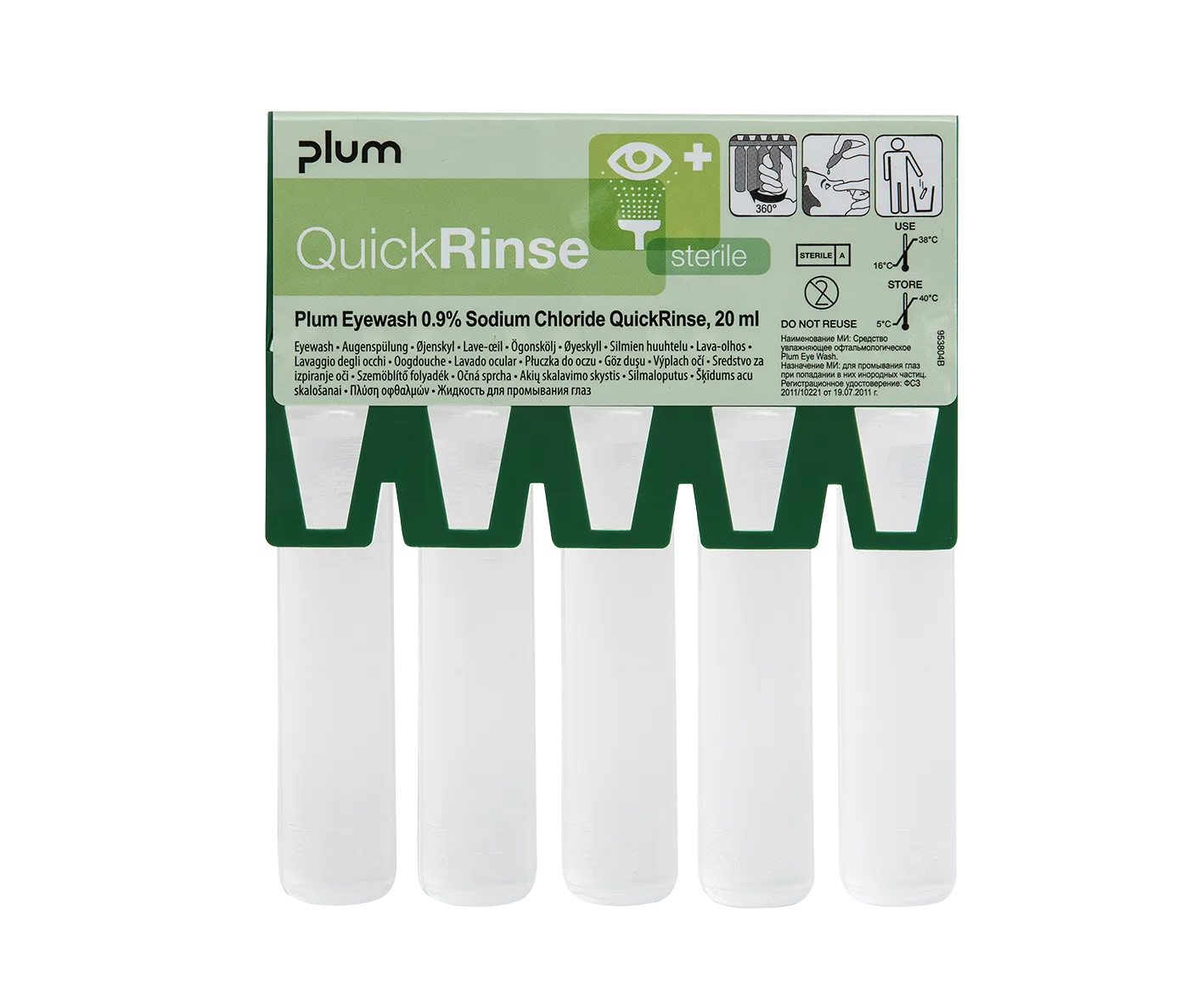 Øjenskylleampuller Plum QuickRinse, refill, pk a 5 x 20 ml