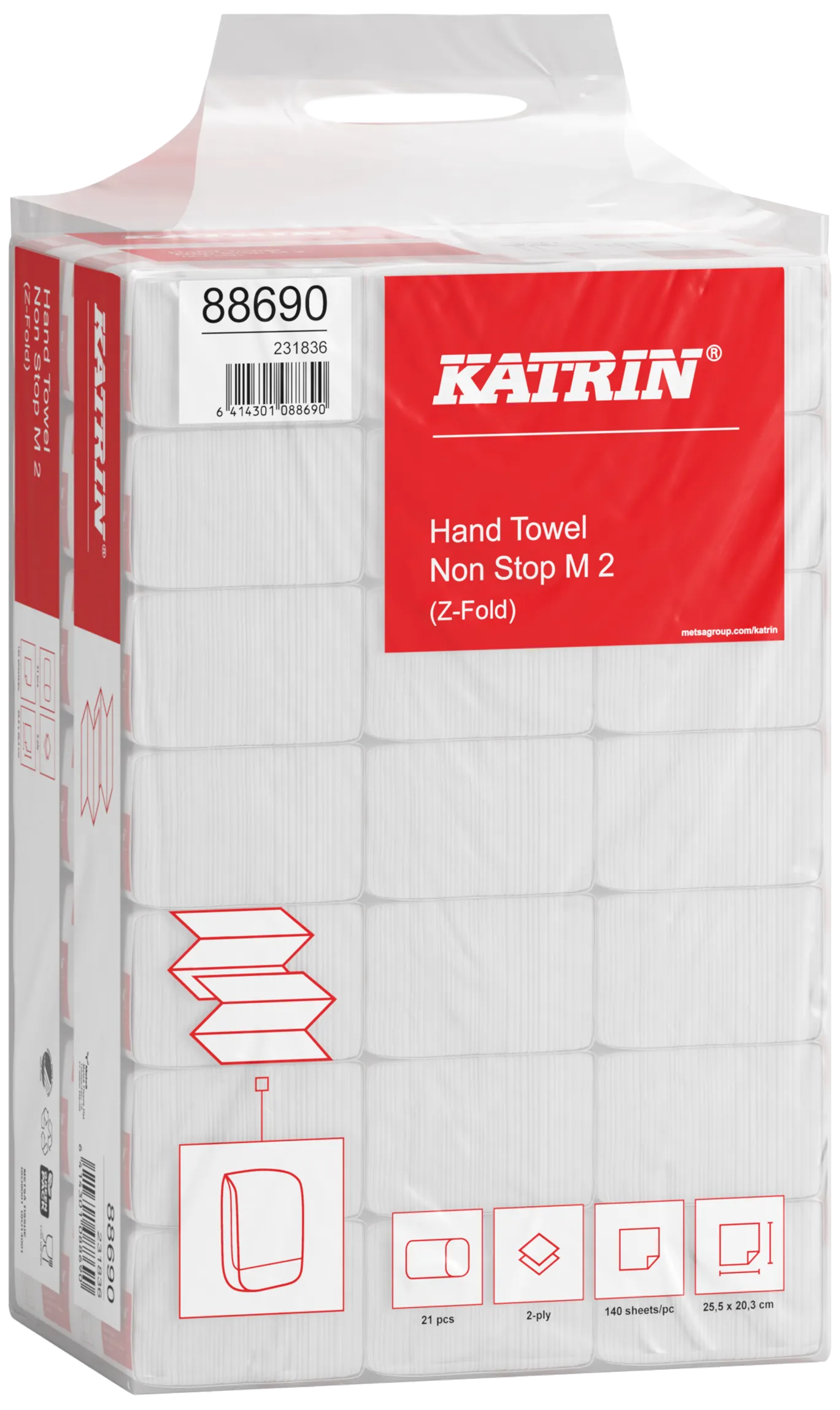 Håndkleark Katrin Z-fold 2-lags hvit, 21×140 ark