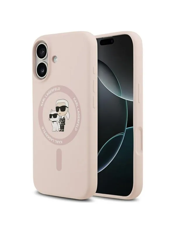 Karl Lagerfeld Silicone Karl&Choupette Ring MagSafe Case for iPhone 17 - Pink