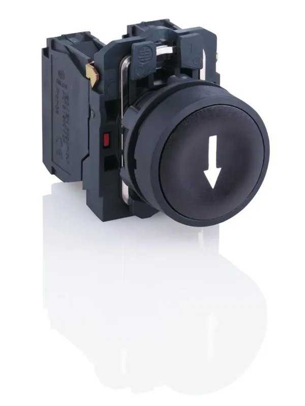 Schneider Electric Harmony push button complete with spring return and flat touch surface in black with white arrow 1XNO XB5AA3351