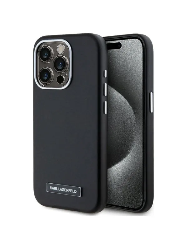 Karl Lagerfeld FW Metal Plate MagSafe iPhone 15 Pro Max Case - Black