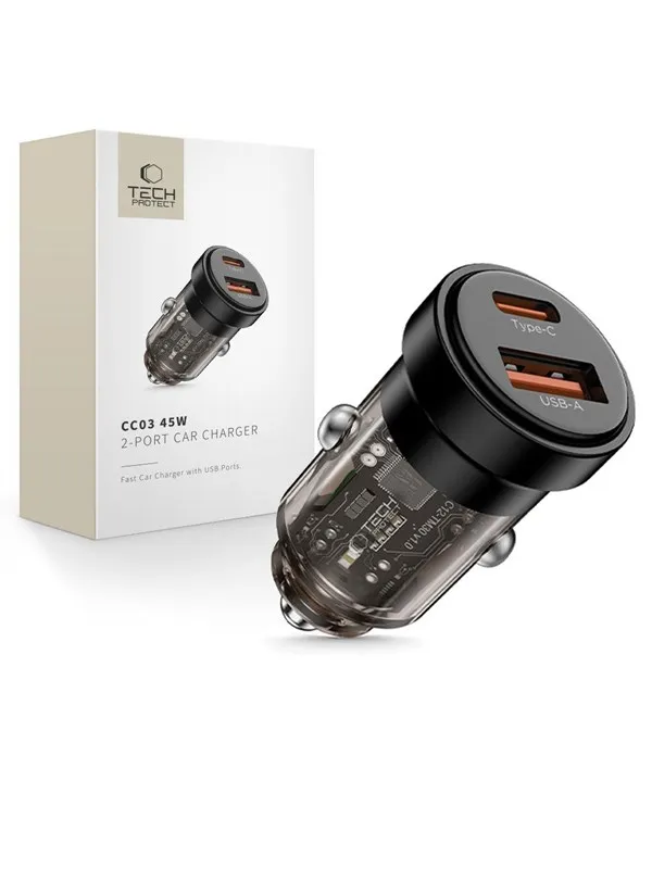 Tech-Protect  CC03 45W Car Charger 2-Ports USB-A / USB-C - Black