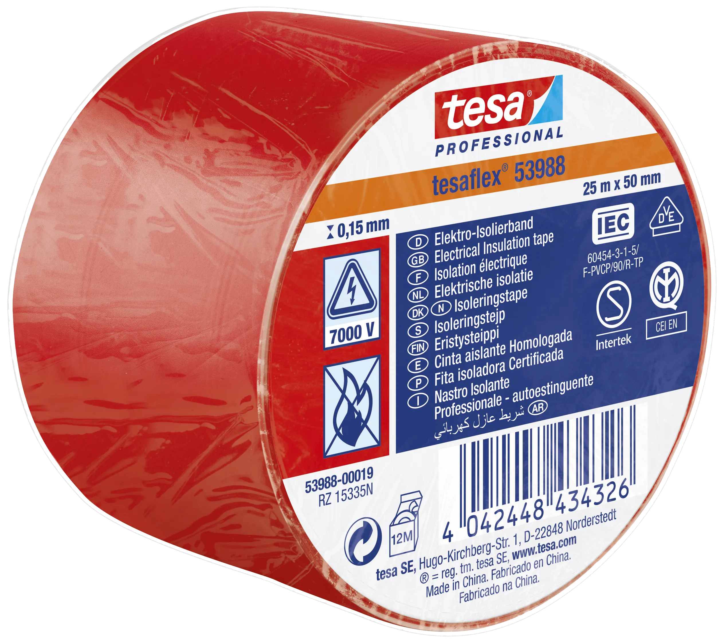 TesaFlex 53988 isolértape PVC 50mm×25m rød