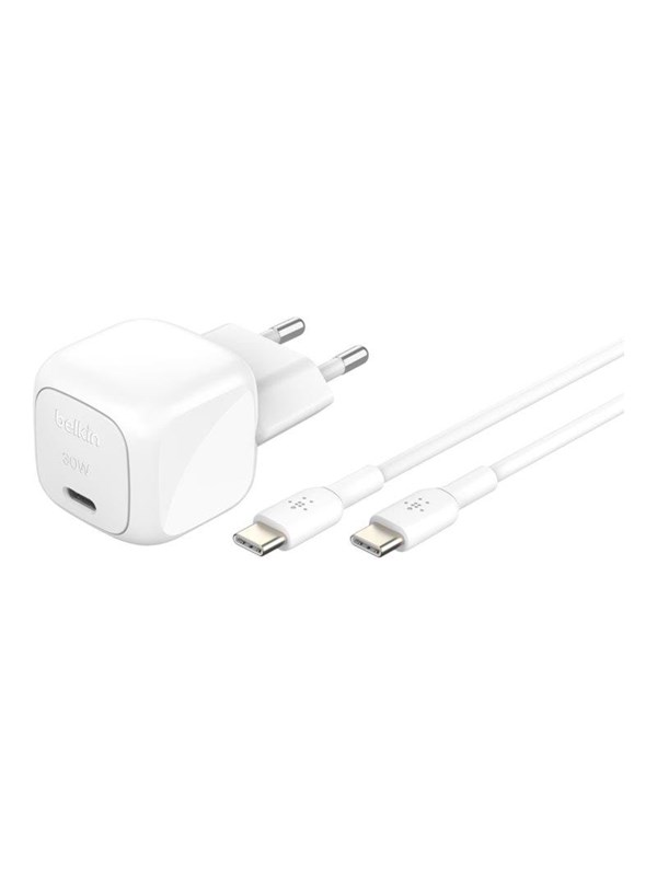 Belkin BoostCharge power adapter - compact - 24 pin USB-C - 30 Watt - with USB-C cable (1m)