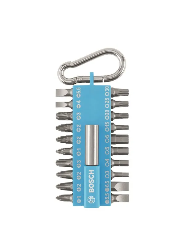Bosch 21-delers sett med skrutrekkerbits med beltekrok (lyseblå)