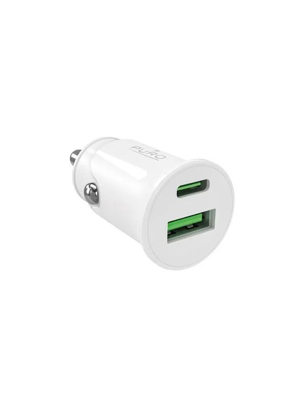 Puro Pro Lite Car Charger 1x USB-A + 1x USB-C Power Delivery 20W - White