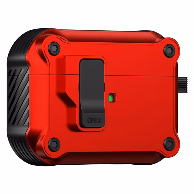 Til AirPods Pro 3 beskyttelsesdeksel i TPU + PC-skall med krok / karabinkrok - rød