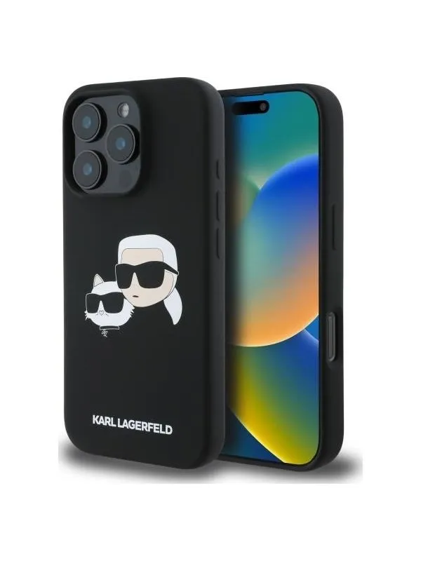 Karl Lagerfeld Silicone Case Heads Print MagSafe for iPhone 16 Pro Max - Black