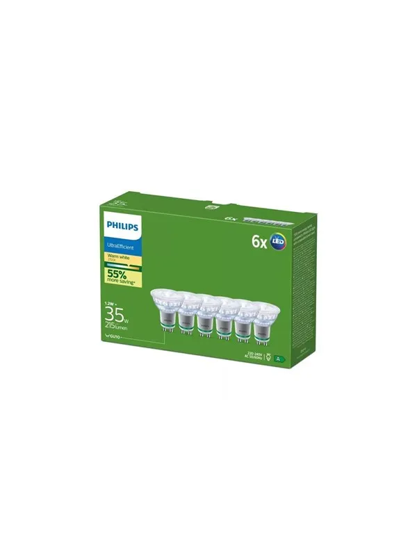 Philips LED-lyspære Ultra Efficient 1,2W/827 (35W) 36° 6-pack GU10