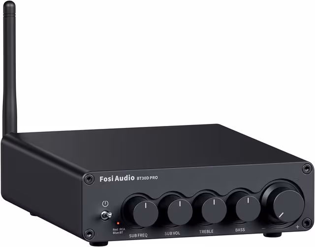 Fosi Audio Hi-Fi Bluetooth 5.0 Stereo Audio Mottaker Forsterker 2.1 Kanal Klasse D Integrert Amp 2X165W