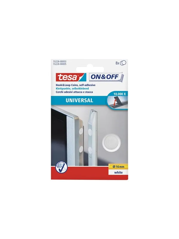 tesa On & Off - mounting adhesive - 1.6 cm diameter - white (pack of 8)