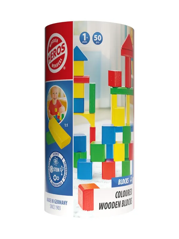 Heros Byggeklosser - Fargede treklosser, 50 brikker