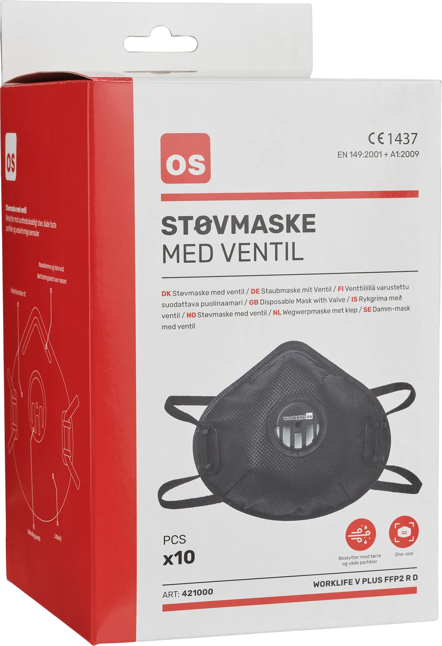 Støvmaske FFP2-V R D Worklife plus, pk à 10 stk