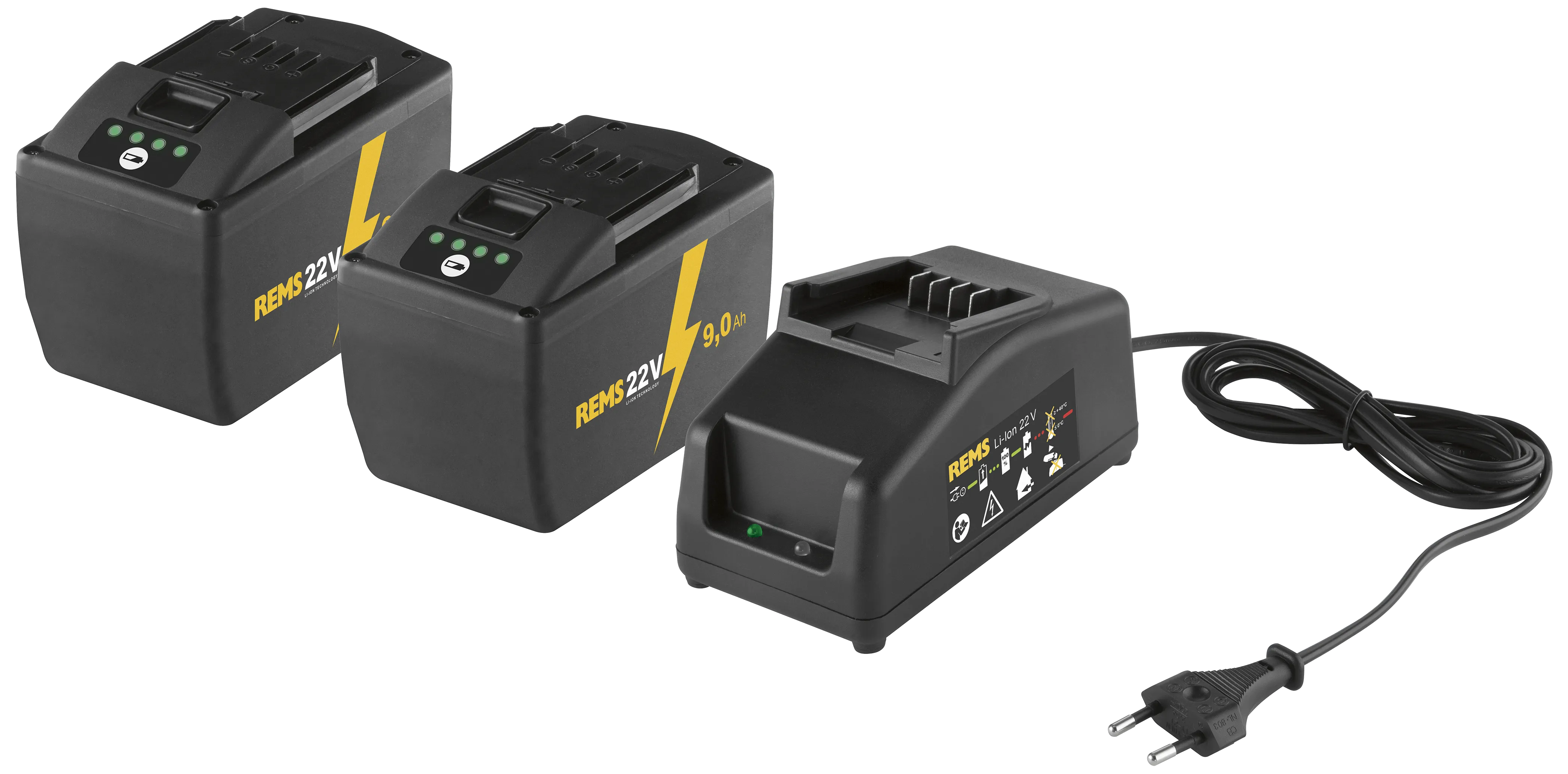 REMS PowerPack 2×22v/9,0Ah batterier + 90W lader
