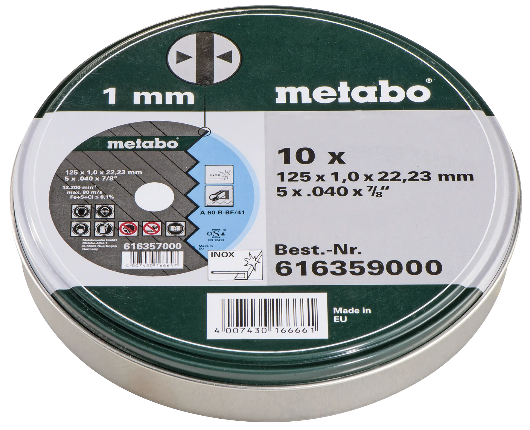 Kutteskive 125×1,0mm A60R TF41 Inox, 10stk