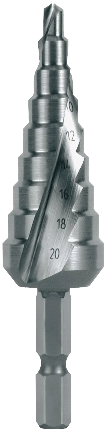 Trappebor HSS 1/4" 6kt. bit-skaft 1H 4,0-20,0mm