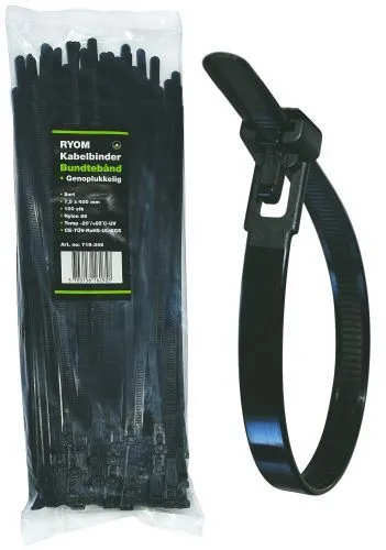 Kabelstrips Gjenåpnbar 7,5 x 400 mm