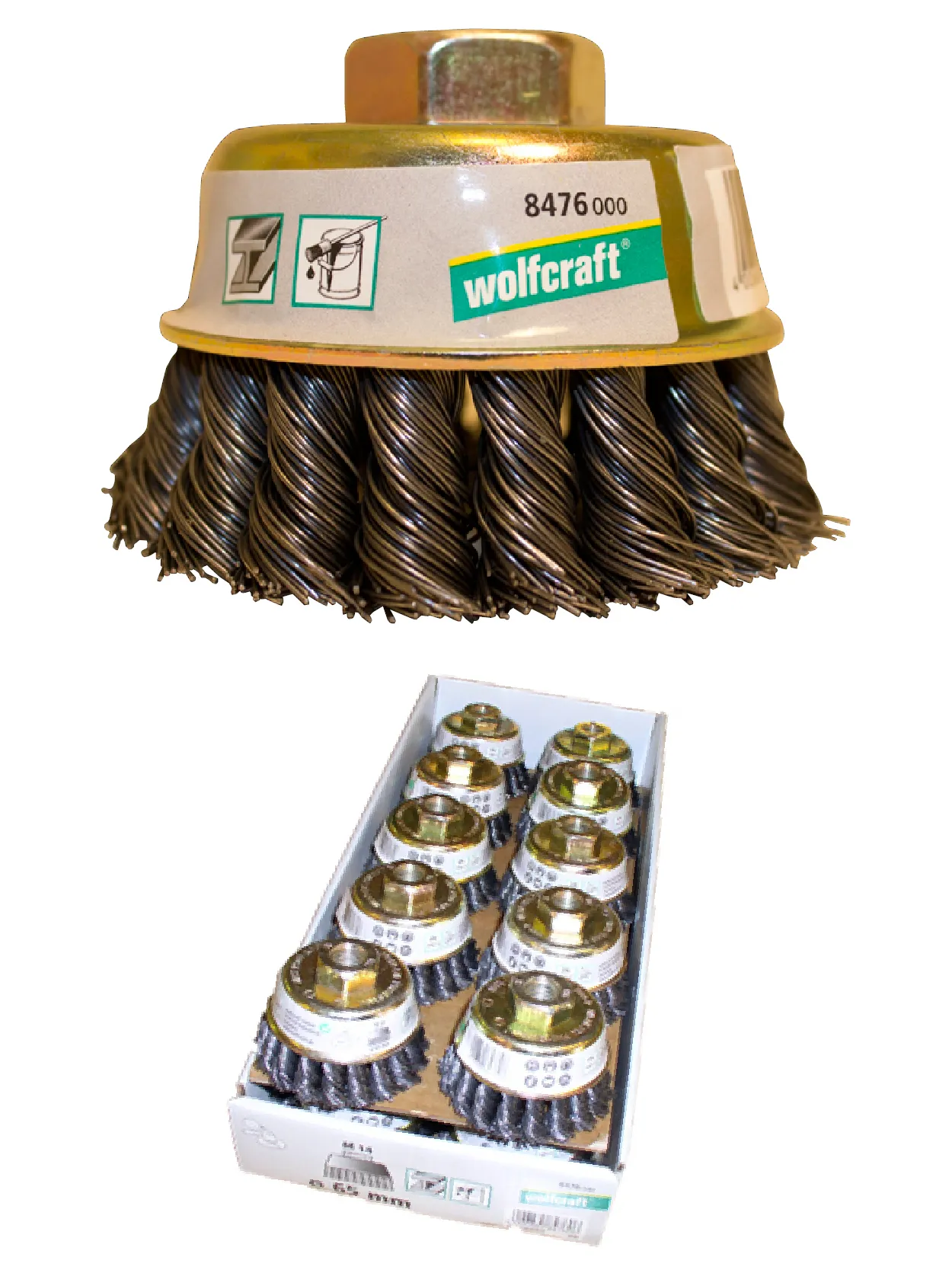 Wolfcraft, Ø75 mm - M14 gjenge - flettet koppstålbørste, bulk