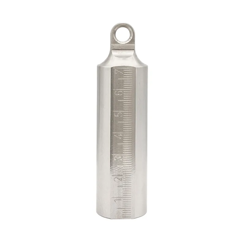 Rustfritt lodd med mm/tommer gradering (Type SR) for tankbåndmål. Lodd lengde L=91 mm
