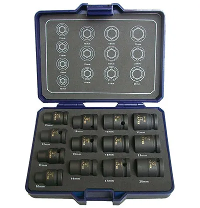 BATO Kraftpipenøkkelsett 1/2" 10-22mm kort m/mangesidig. 13 deler.
