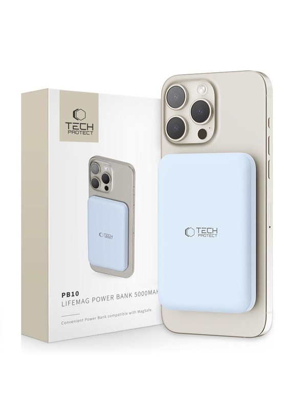 Tech-Protect LifeMag PB10 Power Bank with MagSafe 5000mAh 15W USB-C Port - Blue + USB-C Cable Nødlader - Blue - 5000 mAh