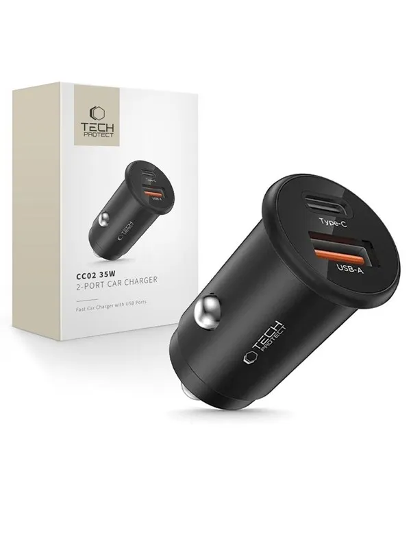 Tech-Protect CC02 Car Charger 35W 2-Ports USB-C / USB-A - Black