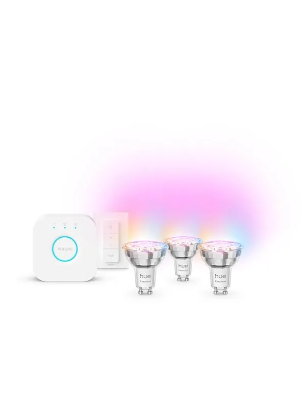 Philips Hue Essential startpakke: 3 GU10-lyspærer + Dimmer switch + Bridge