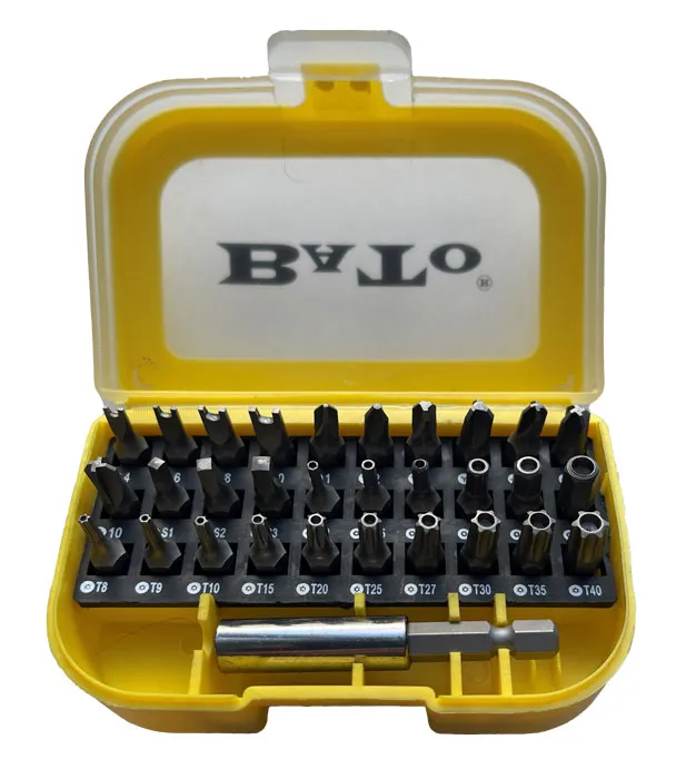 BATO 1/4" Bitsett gul sikkerhetsbits. 31 deler. Med 60 mm. bitsholder.