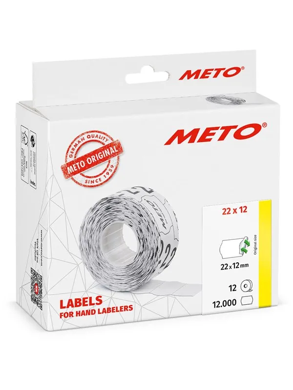 METO Prisetiketter avtak. 22x12mm, hvit, 12rl/1000