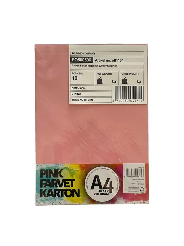 Hobby Mate Cardboard A4 220g. 10 sheets PINK