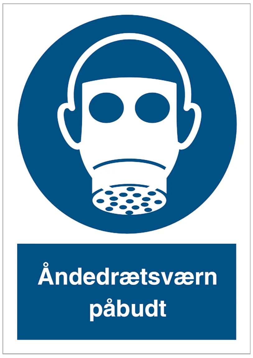 Påbudsskilt "Åndedrettsvern påbudt" med piktogram