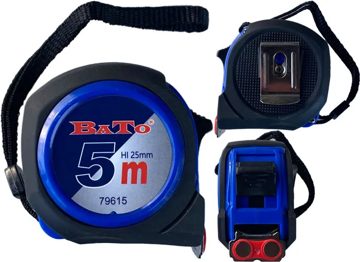 BATO Målebånd 5m med magnet og belteklips. Kl. 2.