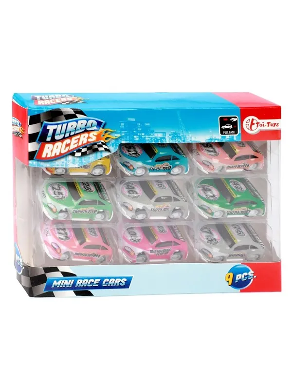 Toi-Toys Turbo Racers Mini Rally Pull Back Cars 9pcs.