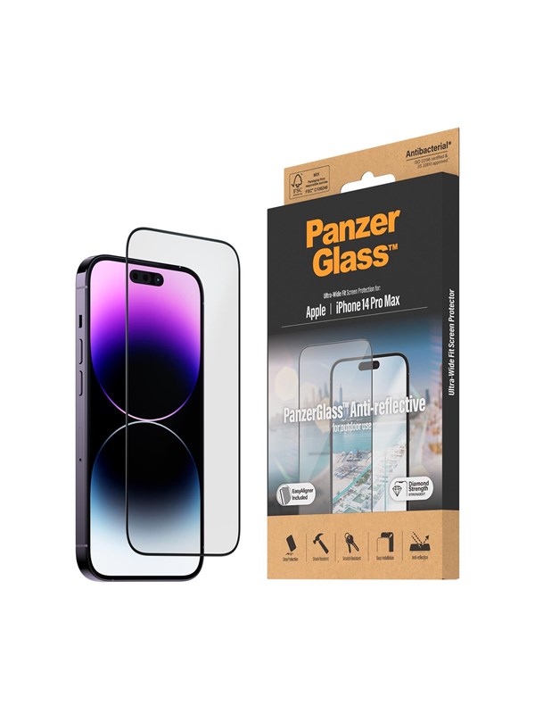 PanzerGlass Anti-Reflective Screen Protector Apple iPhone 14 Pro Max | Ultra-Wide Fit w. EasyAligner