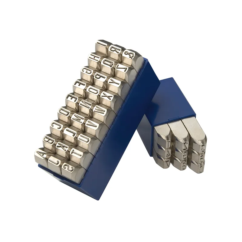 Stålbokstaver pregstempel i sett (A-Z+&) med tegnhøyde 10 mm (Styrke 1200 N/mm2)
