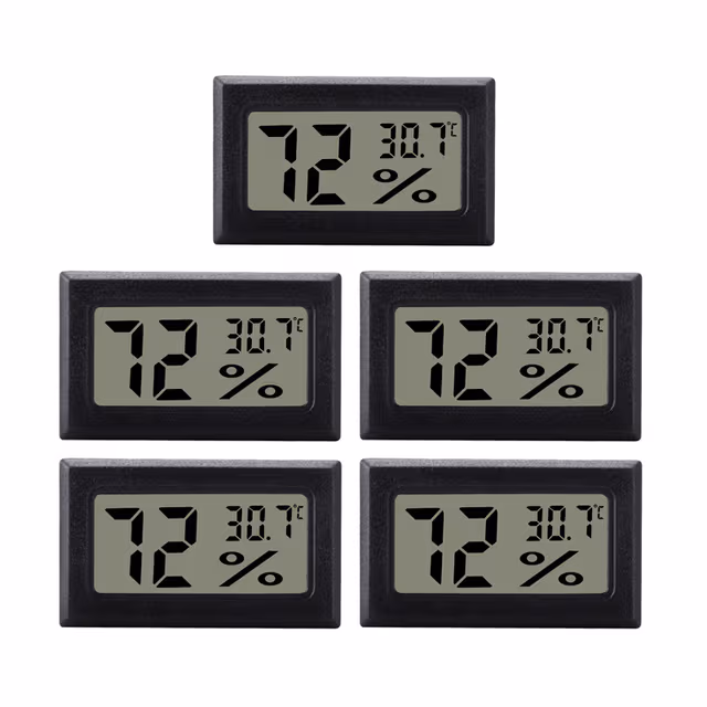 Digitalt mini-termometer / hygrometer, 5-pakning Sort
