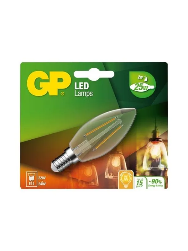 GP LED-lyspære Candle Filament 2W/827 (25W) Clear E14