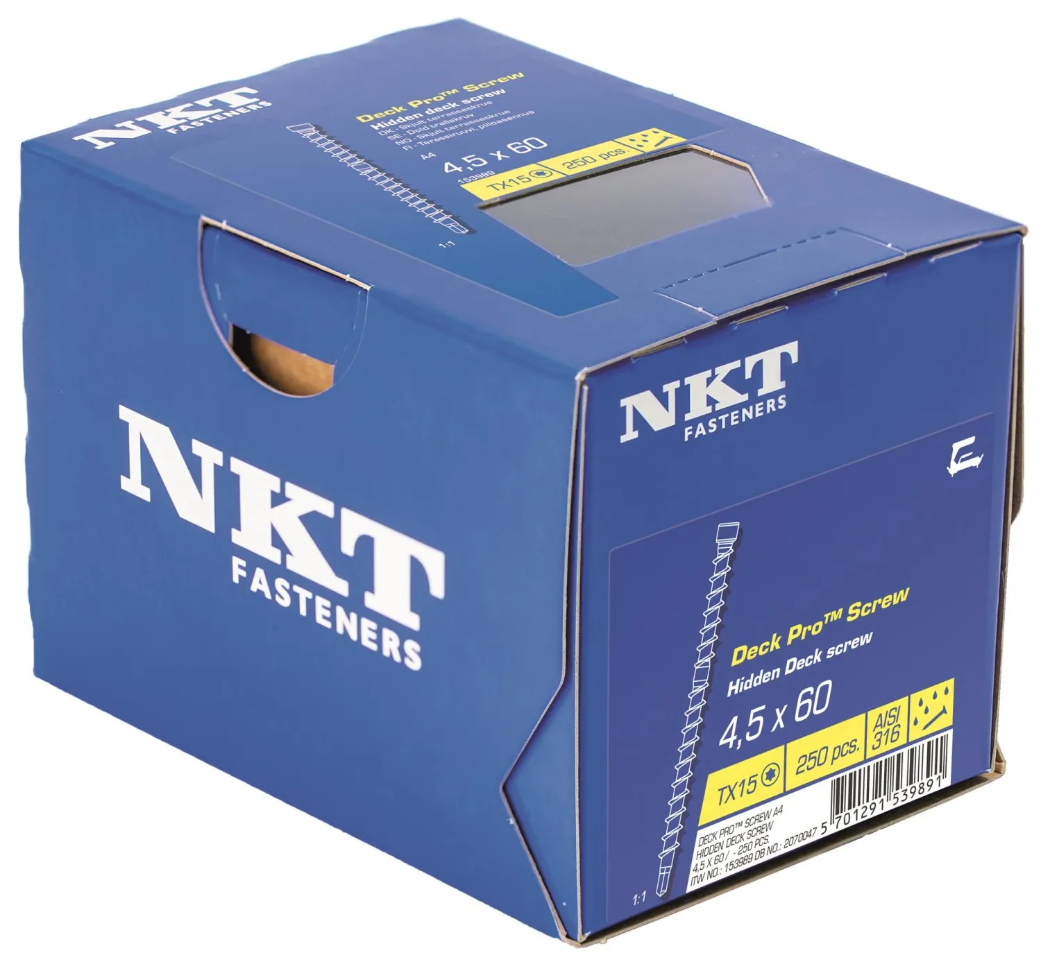 DECK PRO skjult terrasseskrue A4 - 4,5 x 60 - 250 stk
