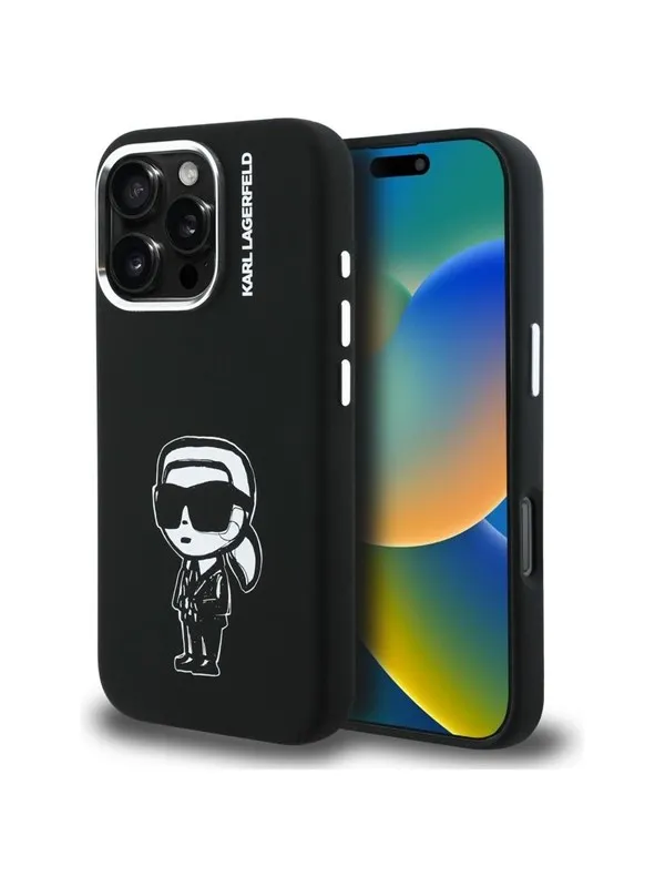 Karl Lagerfeld Silicone Karl Sketch MagSafe Case for iPhone 16 Pro - Black