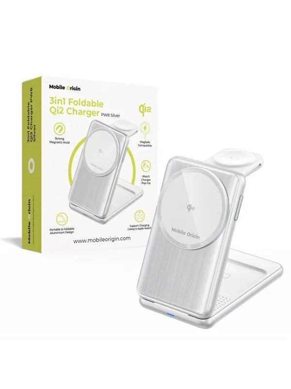 Mobile Origin 3in1 Foldable Qi2 Charger PW8 - silver