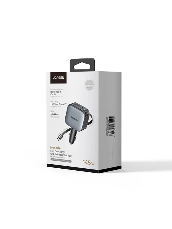 UGREEN 145 W Fast Car Charger with Retractable Cable