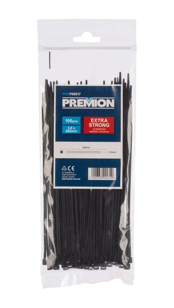 Kabelstrips sort 200 mm x 3,6 mm 100 stk