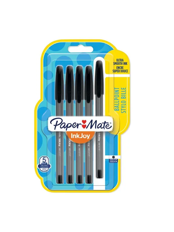 Paper Mate InkJoy 100ST Ballpoint Pens | Fine Point (0.7mm) | Black | 5 Count