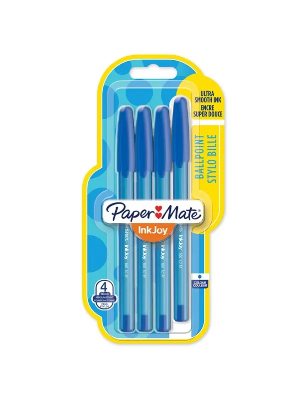 Paper Mate InkJoy 100ST Ballpoint Pens | Medium Point (1.0mm) | Blue | 4 Count