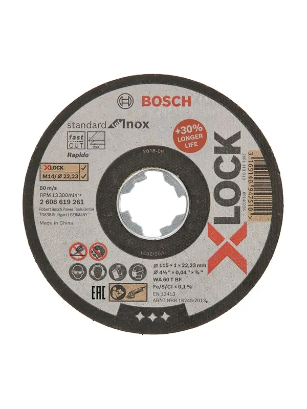 Bosch X-LOCK Standard for Inox, 115 x 1 x 22,23 mm, rett skjæring 115 x 1 x 22.23 mm